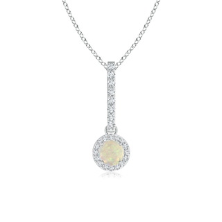 4mm AAA Dangling Round Opal and Diamond Halo Pendant in White Gold