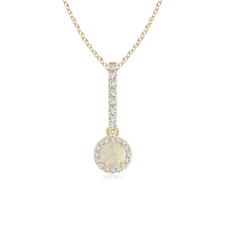 4mm AAA Dangling Round Opal and Diamond Halo Pendant in Yellow Gold