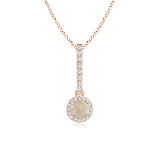 4mm AAAA Dangling Round Opal and Diamond Halo Pendant in 9K Rose Gold
