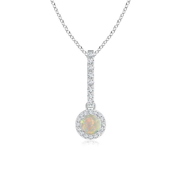 4mm AAAA Dangling Round Opal and Diamond Halo Pendant in P950 Platinum