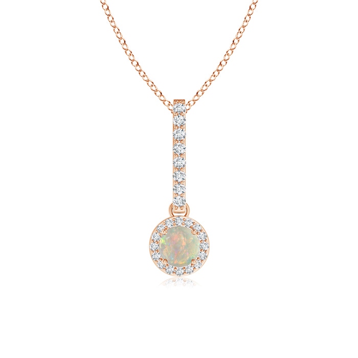 4mm AAAA Dangling Round Opal and Diamond Halo Pendant in Rose Gold