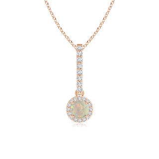 4mm AAAA Dangling Round Opal and Diamond Halo Pendant in Rose Gold