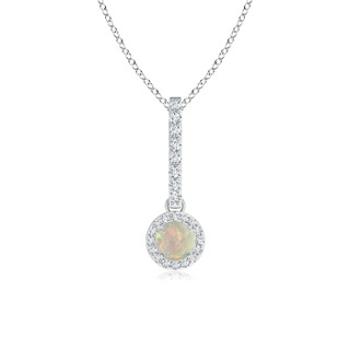 4mm AAAA Dangling Round Opal and Diamond Halo Pendant in White Gold