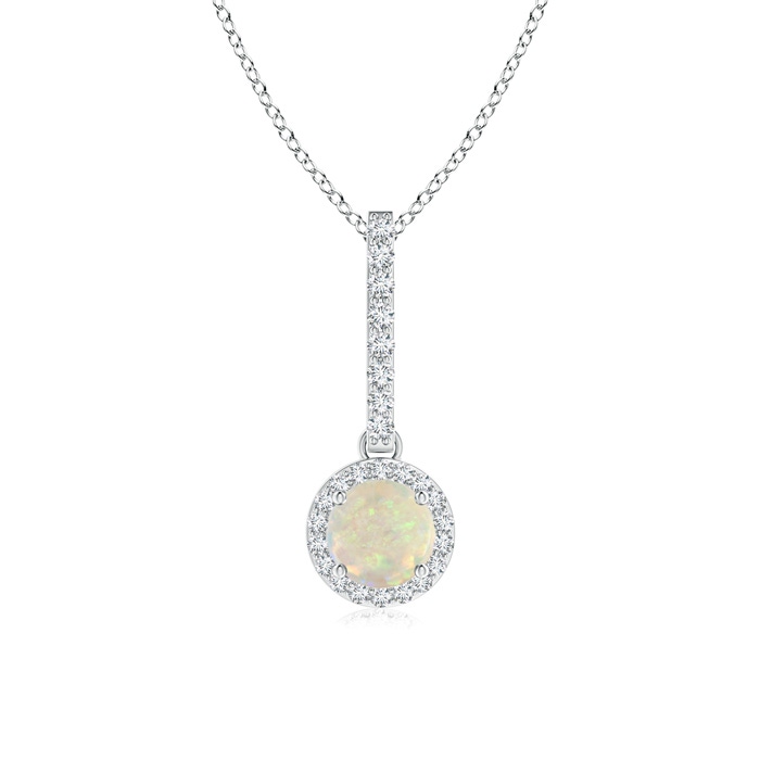 5mm AAA Dangling Round Opal and Diamond Halo Pendant in P950 Platinum