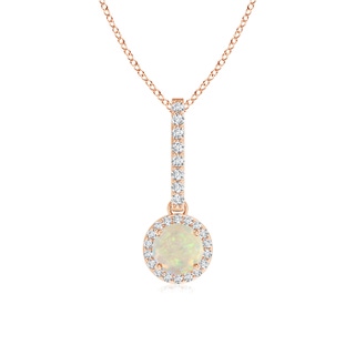 5mm AAA Dangling Round Opal and Diamond Halo Pendant in Rose Gold