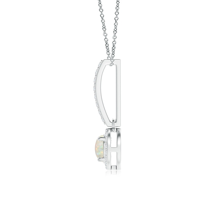 5mm AAA Dangling Round Opal and Diamond Halo Pendant in White Gold product image