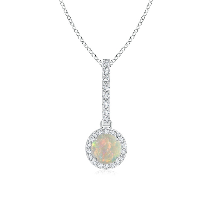5mm AAAA Dangling Round Opal and Diamond Halo Pendant in P950 Platinum 