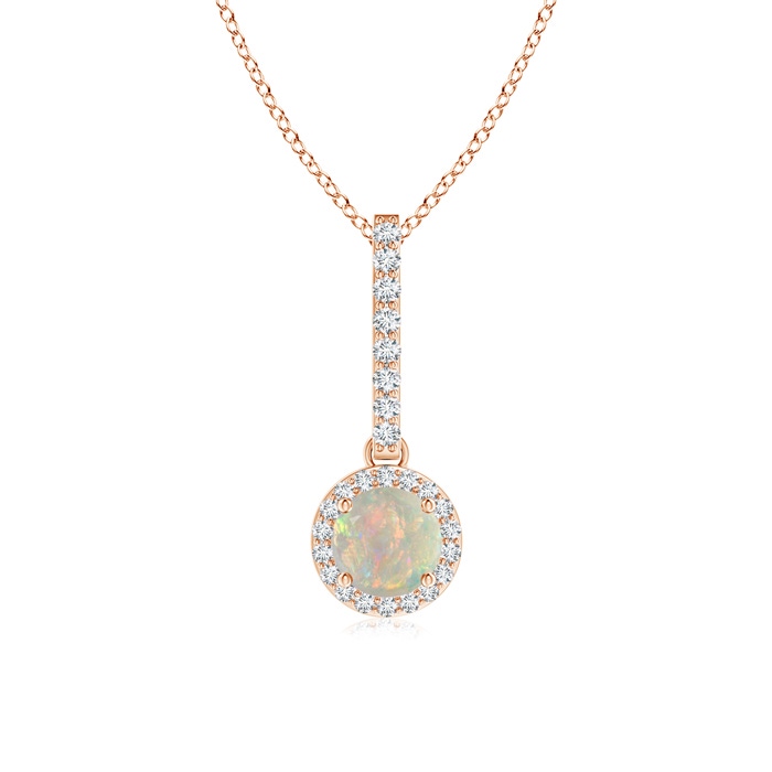 5mm AAAA Dangling Round Opal and Diamond Halo Pendant in Rose Gold 