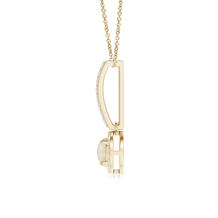 5mm AAAA Dangling Round Opal and Diamond Halo Pendant in Yellow Gold product image