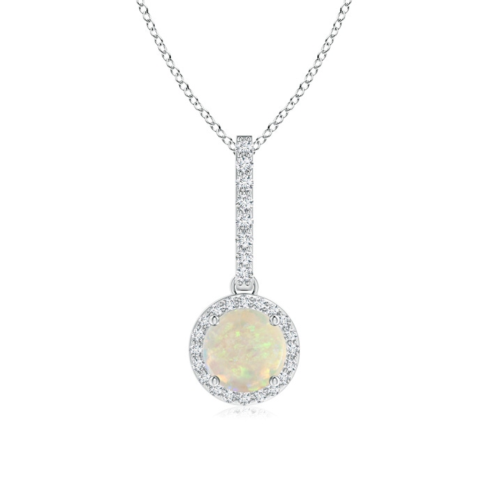 6mm AAA Dangling Round Opal and Diamond Halo Pendant in White Gold 