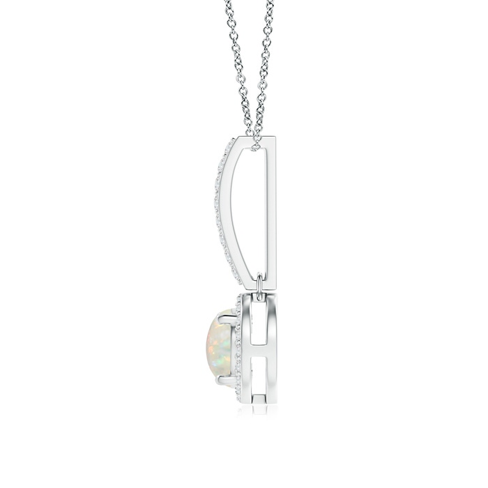 6mm AAA Dangling Round Opal and Diamond Halo Pendant in White Gold product image