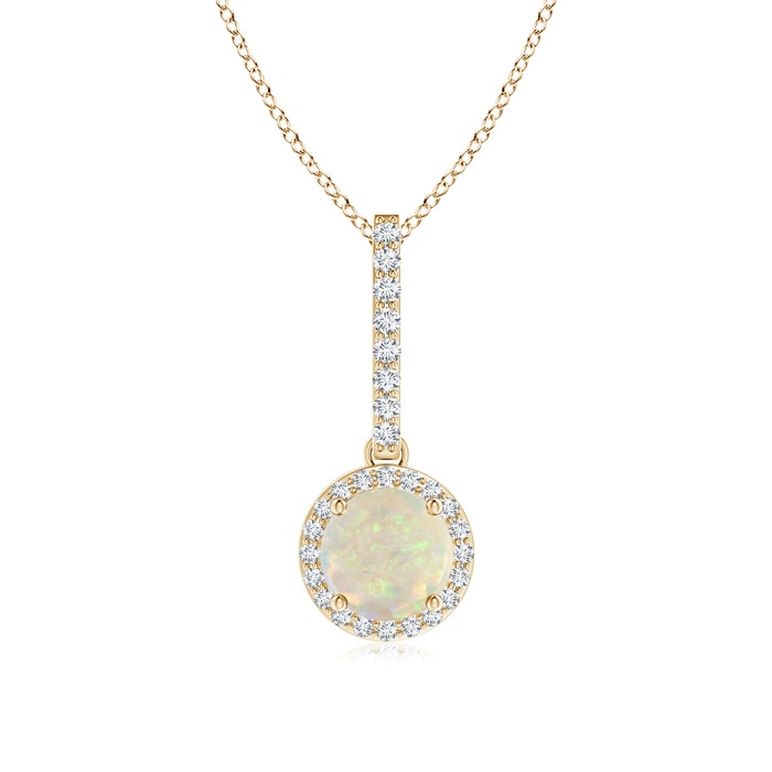 6mm AAA Dangling Round Opal and Diamond Halo Pendant in Yellow Gold 
