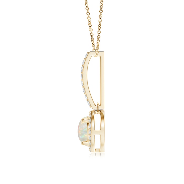 6mm AAA Dangling Round Opal and Diamond Halo Pendant in Yellow Gold product image