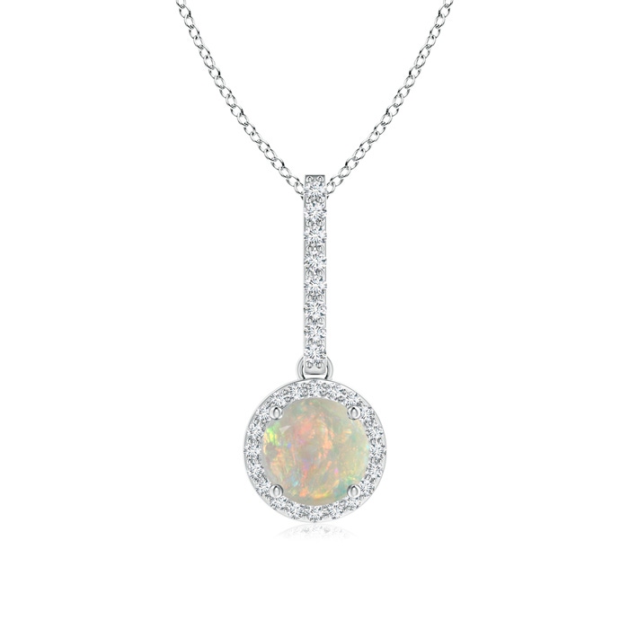 6mm AAAA Dangling Round Opal and Diamond Halo Pendant in White Gold 