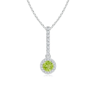 4mm AA Dangling Round Peridot and Diamond Halo Pendant in White Gold