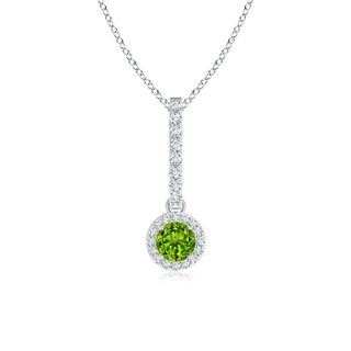 4mm AAAA Dangling Round Peridot and Diamond Halo Pendant in White Gold