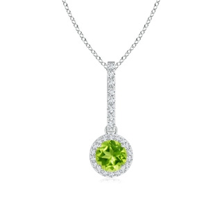 5mm AAA Dangling Round Peridot and Diamond Halo Pendant in White Gold
