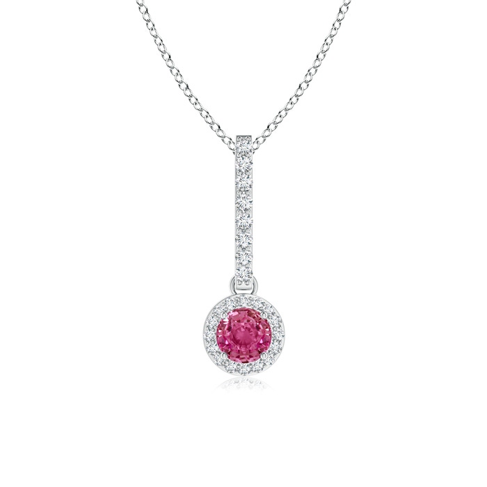 4mm AAAA Dangling Round Pink Sapphire and Diamond Halo Pendant in P950 Platinum