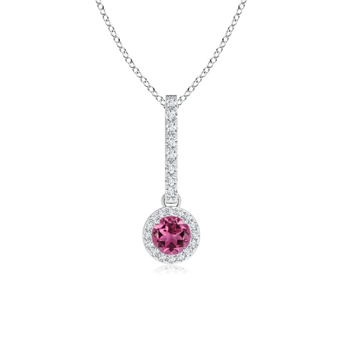 4mm AAAA Dangling Round Pink Tourmaline and Diamond Halo Pendant in P950 Platinum