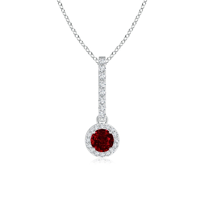 4mm AAAA Dangling Round Ruby and Diamond Halo Pendant in P950 Platinum