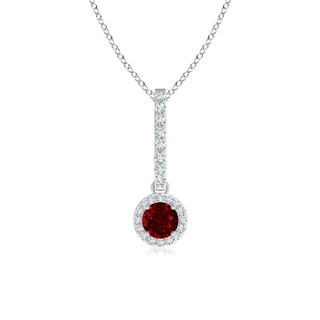 4mm AAAA Dangling Round Ruby and Diamond Halo Pendant in White Gold
