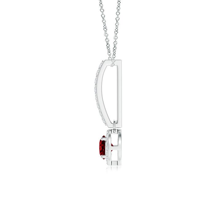4mm AAAA Dangling Round Ruby and Diamond Halo Pendant in White Gold