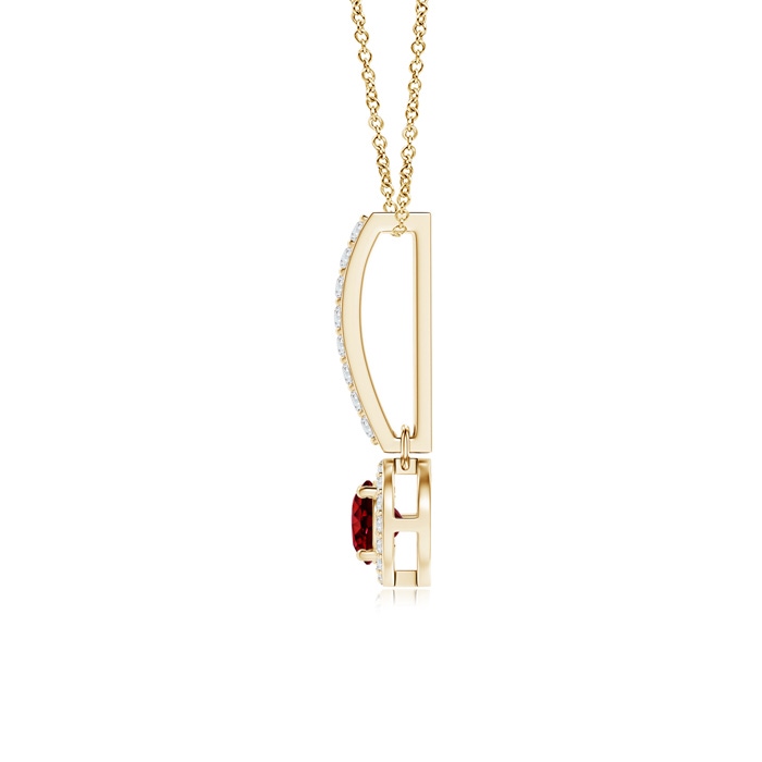 4mm Lab-Grown Dangling Round Ruby and Diamond Halo Pendant in Yellow Gold product image