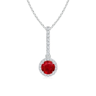 5mm AAA Dangling Round Ruby and Diamond Halo Pendant in P950 Platinum