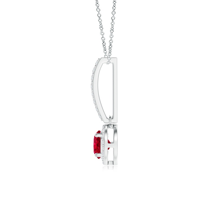 5mm AAA Dangling Round Ruby and Diamond Halo Pendant in White Gold Product Image