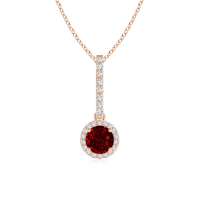 5mm Lab-Grown Dangling Round Ruby and Diamond Halo Pendant in Rose Gold 