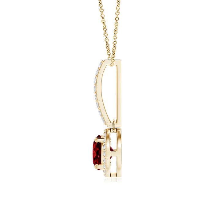 6mm AAAA Dangling Round Ruby and Diamond Halo Pendant in Yellow Gold