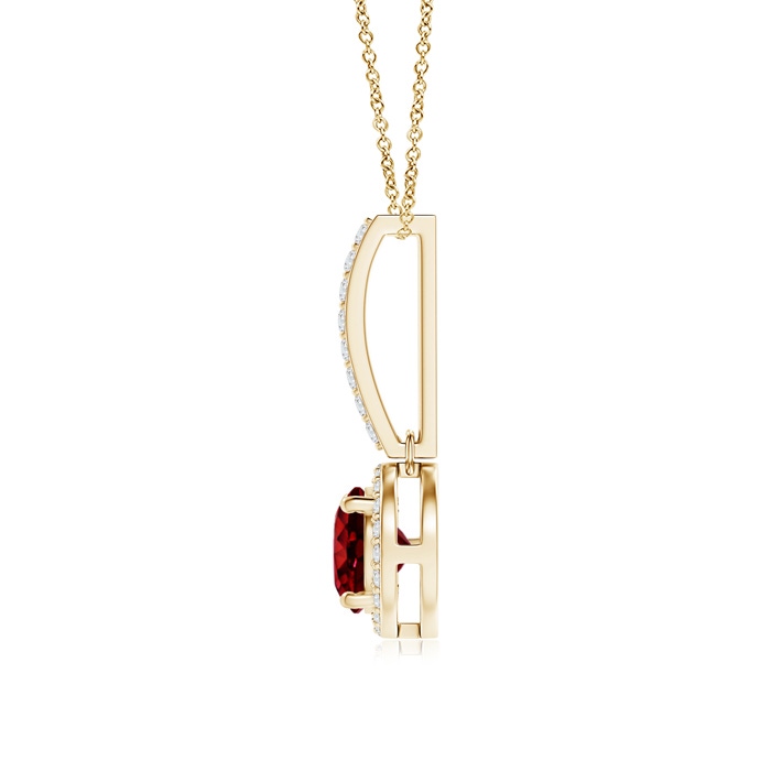 6mm Lab-Grown Dangling Round Ruby and Diamond Halo Pendant in Yellow Gold product image