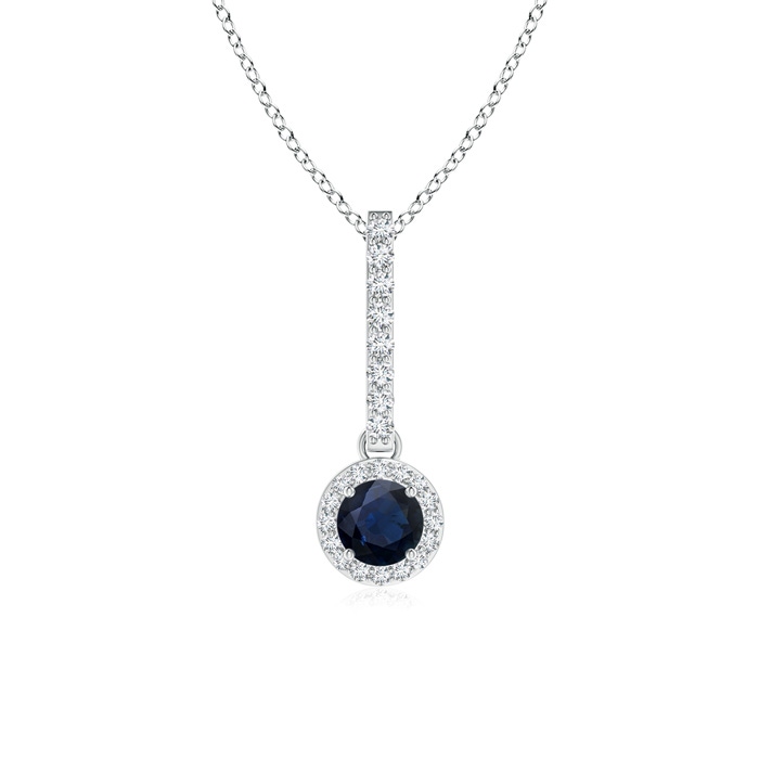 4mm A Dangling Round Sapphire and Diamond Halo Pendant in P950 Platinum 