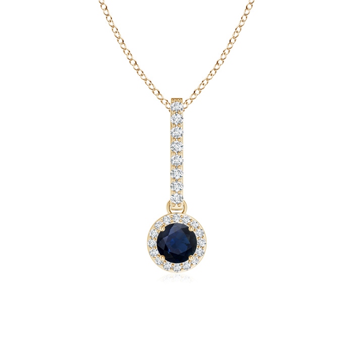 4mm A Dangling Round Sapphire and Diamond Halo Pendant in Yellow Gold 