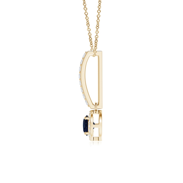 4mm A Dangling Round Sapphire and Diamond Halo Pendant in Yellow Gold product image
