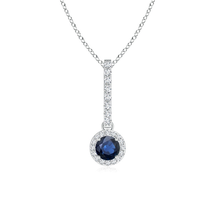 4mm AA Dangling Round Sapphire and Diamond Halo Pendant in P950 Platinum 