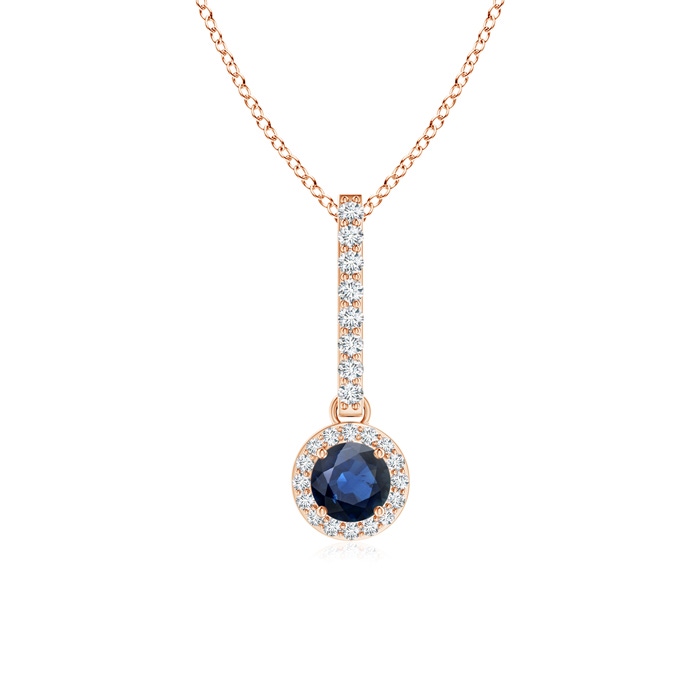 4mm AA Dangling Round Sapphire and Diamond Halo Pendant in Rose Gold 