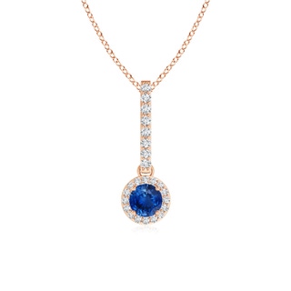 4mm AAA Dangling Round Sapphire and Diamond Halo Pendant in 10K Rose Gold