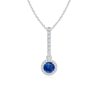 4mm AAA Dangling Round Sapphire and Diamond Halo Pendant in P950 Platinum