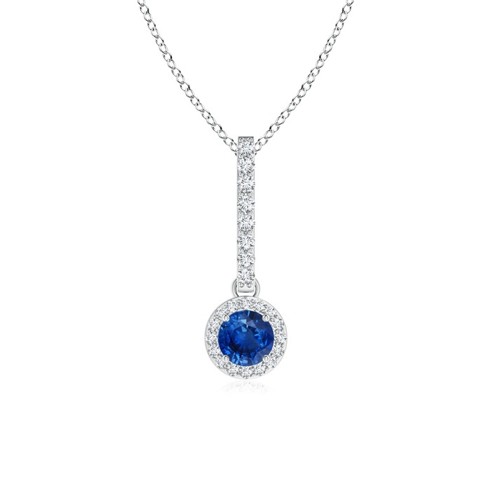 4mm AAA Dangling Round Sapphire and Diamond Halo Pendant in P950 Platinum 