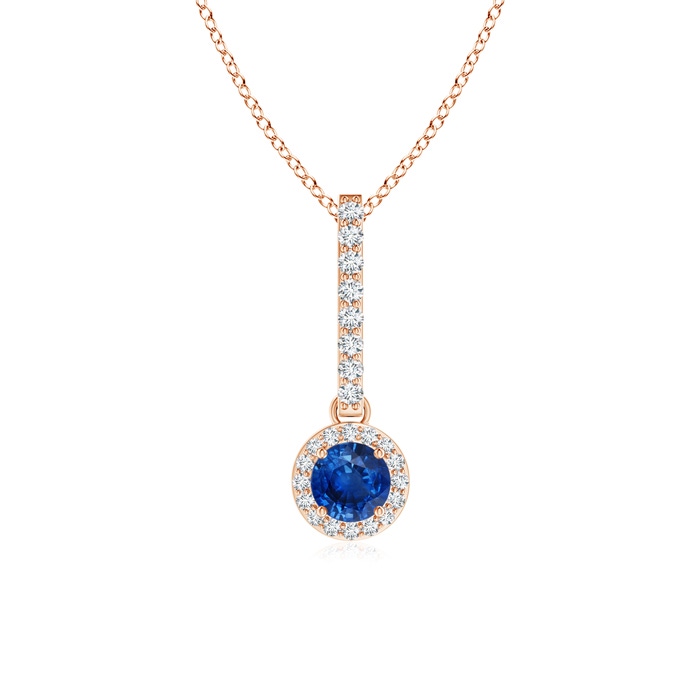 4mm AAA Dangling Round Sapphire and Diamond Halo Pendant in Rose Gold 