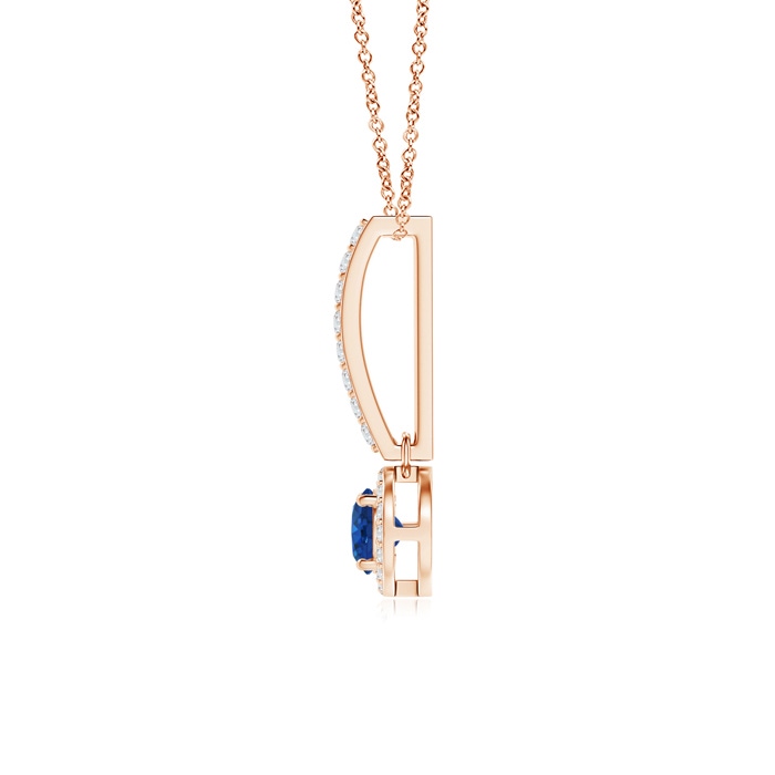 4mm AAA Dangling Round Sapphire and Diamond Halo Pendant in Rose Gold Product Image