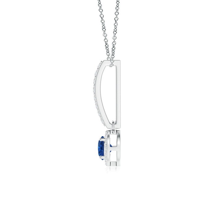 4mm AAA Dangling Round Sapphire and Diamond Halo Pendant in White Gold product image
