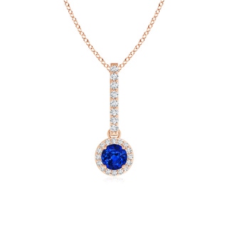 4mm AAAA Dangling Round Sapphire and Diamond Halo Pendant in 10K Rose Gold