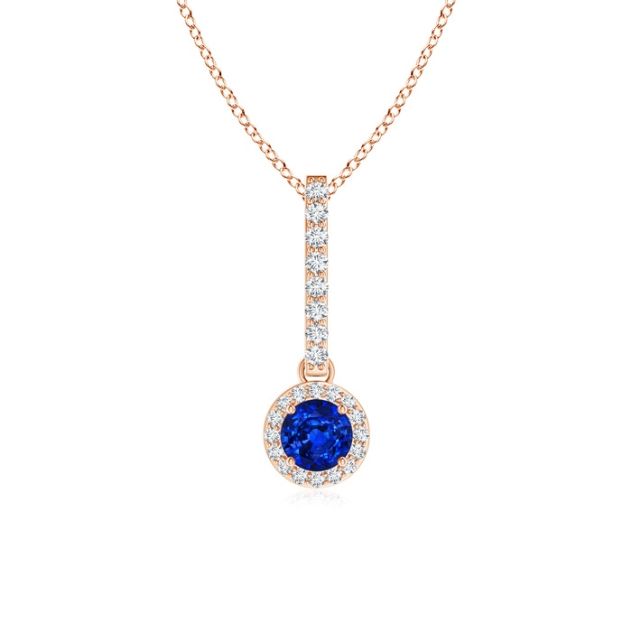 4mm AAAA Dangling Round Sapphire and Diamond Halo Pendant in Rose Gold 
