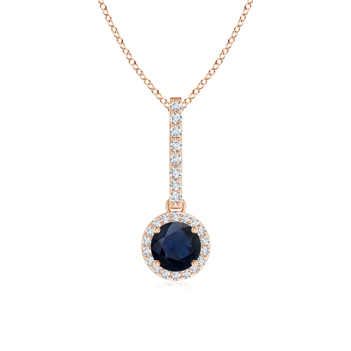 5mm A Dangling Round Sapphire and Diamond Halo Pendant in Rose Gold 