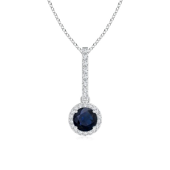 5mm A Dangling Round Sapphire and Diamond Halo Pendant in White Gold 