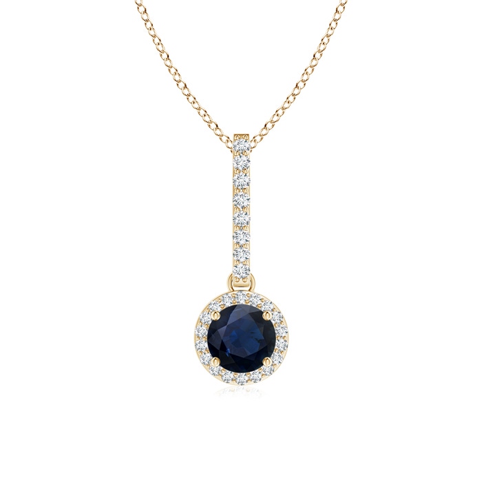 5mm A Dangling Round Sapphire and Diamond Halo Pendant in Yellow Gold 