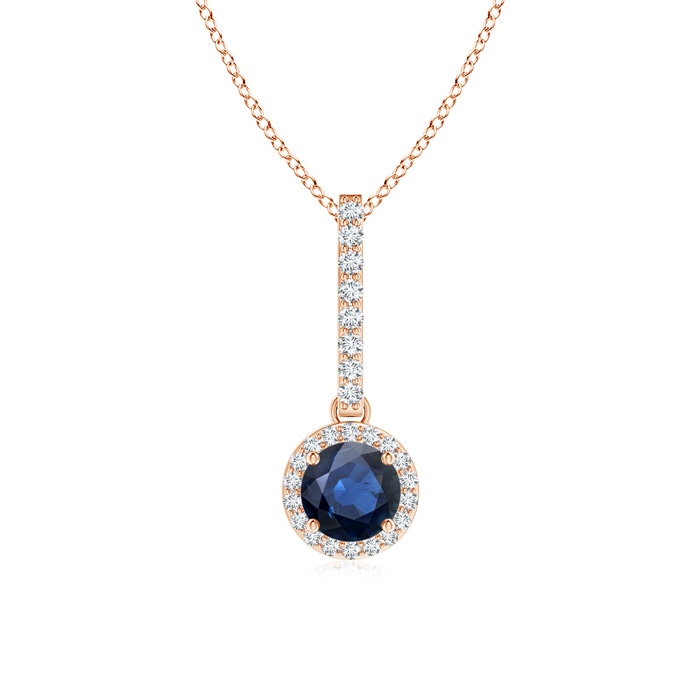 5mm AA Dangling Round Sapphire and Diamond Halo Pendant in Rose Gold 