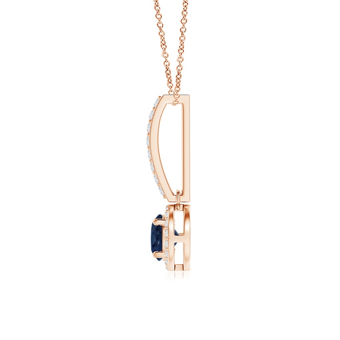 5mm AA Dangling Round Sapphire and Diamond Halo Pendant in Rose Gold product image
